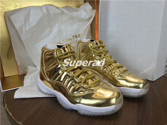 Air Retro 11 Pinnacle Metallic Gold White Mens Basketball Shoes Snearker Fashion 11s Gold Basket Ball Sport Shoes With Real Carbon Fiber