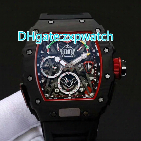 Carbon Fibre Black Case Fashion Luxury 50 Watch Automatic 03 Black Rubber Strap Mens Wristwatch Tonneau Sport Brand Watches