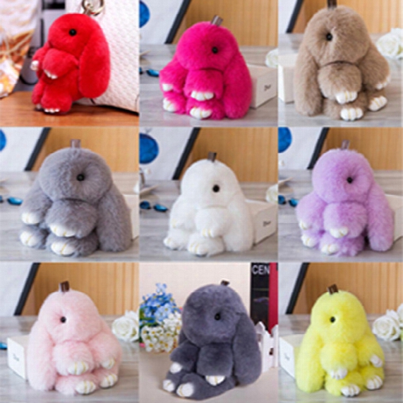 Cute Fluffy Bunny Keychain Women Trinket Rabbit Key Ring Hare Pompom Dolls Toy Car Key Holder Animal Steering-wheel Pendant