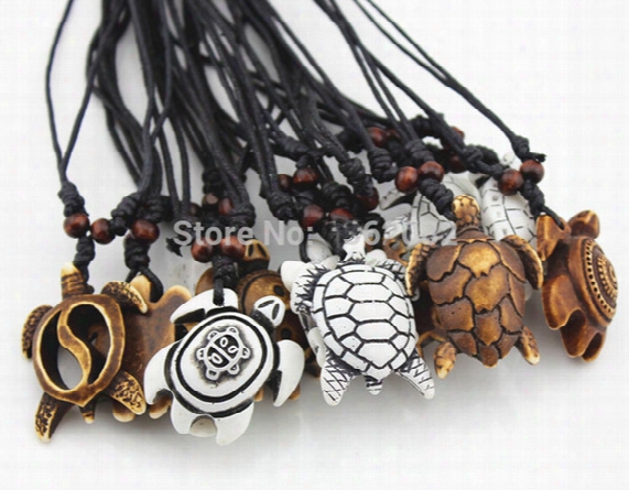 For Christmas Gifts Fashion Jewelry Imitation Yak Bone Carving Lucky Surfing Turtles Pendant Adjustable Cord Necklace