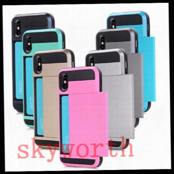 For Iphone X 8 Case Iphone 7 Hybrid Armor Case Dual Layer Card Slides Case For Samsung Galaxy Note 8 S8 S7 Edge
