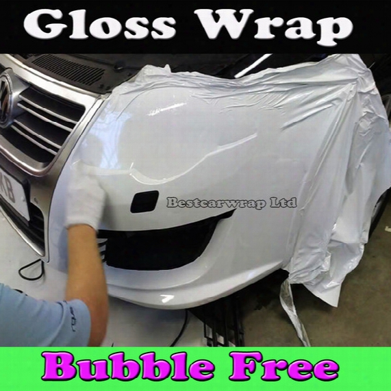 High Gloss White Vinyl Car Wrap Gloss Shiny White Film With Air Bubble Free For Vehicle Wrap Sticker Foil Size 1.52x30m/roll 5x98ft