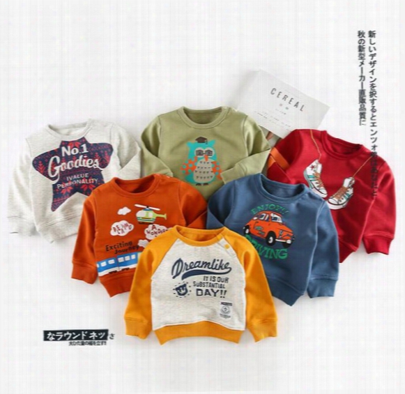 Ins New Arrival Boys Girl 100% Cotton Long Sleeve Cartoon Letter Shoes Owl Print Hoodies Child Clothe Pullover Outerwear Baby Kids Hoodies