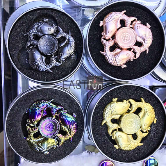 Metal Fidget Spinner Handspinner Fish Carp Hand Spinner Finger Edc Toy For Decompression Anxiety Metal Ceramic Bearing With Retail Box