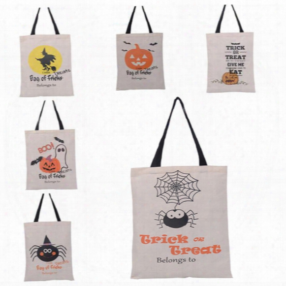 New Halloween Sacks Candy Gifts Bag Handbag Reusable Canvas Tote Bag Cartoon Canvas Tote Pumpkin Spider Print Shoulder Bag 36*46cm Wx-b14