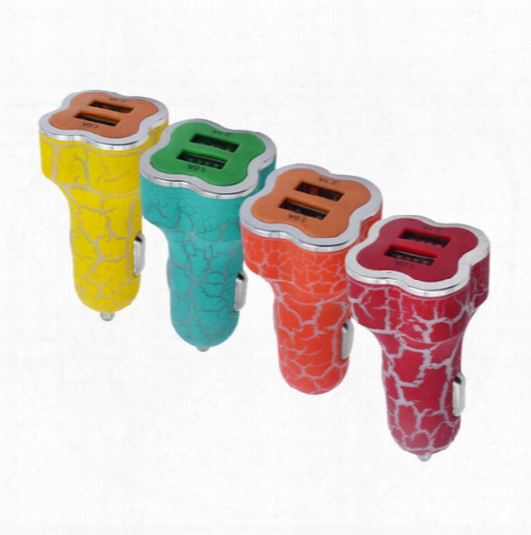 Plum Blossom Crack Dual Usb Car  Charger 1.0a 2.1a Portable Power Adapter Led Light Usb 2 Port Car Charger For Iphone Samsung Xiaomi