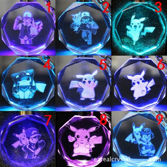 Poke Crystal Keychain 3d Cartoon Keyring Pocket Monster Anime Game Figure Gifts Led Key Chain 171 Designs F773-1