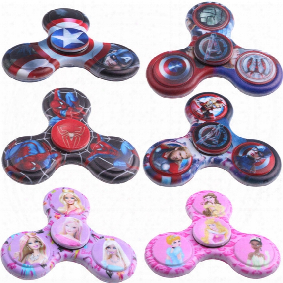 Princess Cartoon Printed Fidget Hand Spinner Tri Spinners Super Heroes Captain America Spiderman Decompression Anxiety Toy 2017
