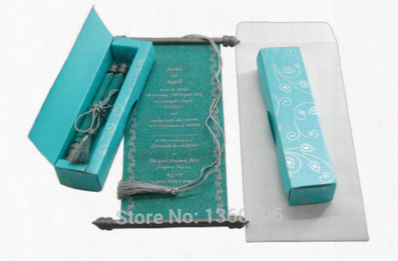 Scroll Wedding Invitations Card Wholesale Party Wedding India Blue Luxury Royal Wedding Invitations With Box