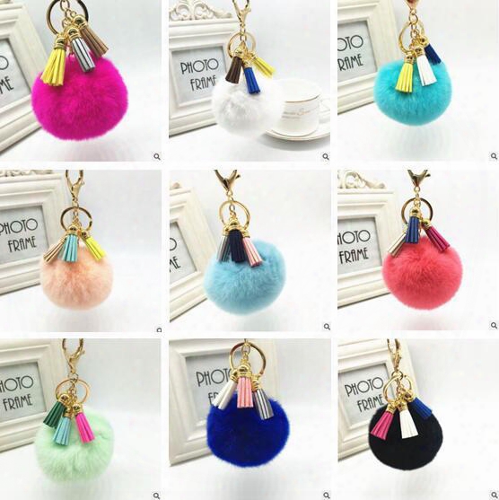 Tassel Rabbit Fur Ball Plush Keychain Pompom Ball Bag Pendant Car Key Chain Jewelry Cell Phone Car Pendant Handbag Keyring