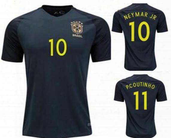 Top Quality Brazil Jersey 2017/18 Soccer Jersey Camisa De Dark Green Neymar Oscar 3rd Away Jersey Adult Football Shirt Men Fast Deliver