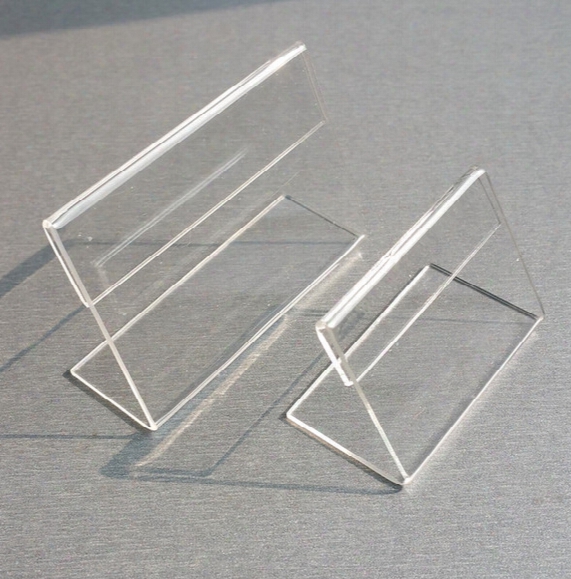 Various Smaller Size T1.2mm Clear Acrylic Plastic Sign Display Paper Label Card Price Tag Holder L Shaped Stand Horizontal On Table 50pcs