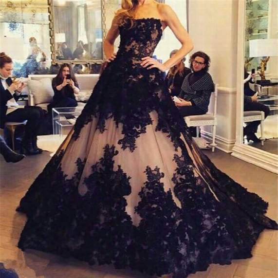 Zuhair Murad 2016 Formal Lace Celebrity Evening Dresses Strapless Appliques Elegant Real Images Arabic Dubai Prom Party Red Carpet Gowns