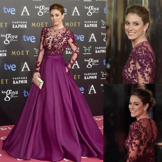 Zuhair Murad Burgundy Long Evening Dresses Beads Sheer Neck Long Sleeves Illusion Bodice Sequins Runaway Red Carpet Formal Prom Party Gowns