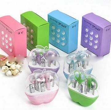 100set/lot 9 Pcs=1sets Apple Shape Manicure Set Nail Care Tools + Stainless Steel Nail Clippers Beauty Tools Perfcet For Gifts 1203#03