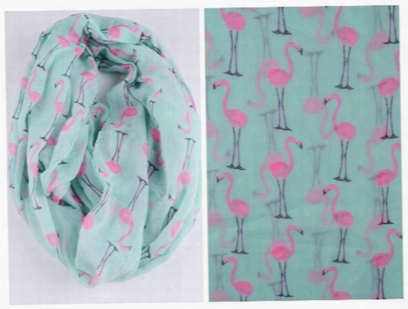 2015 New Fashion Lightweight Soft Women Light Green Flamingo Swan Birds Print Infinity Scarves Foulards Snood For Ladies