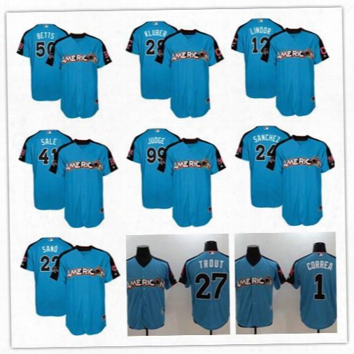 2017 All-star Men&#039;s American League Mike Trout Aaron Judge Carlos Correa Corey Kluber Francisco Lindor Chris Sale Betts Blue Mlb Game Jersey