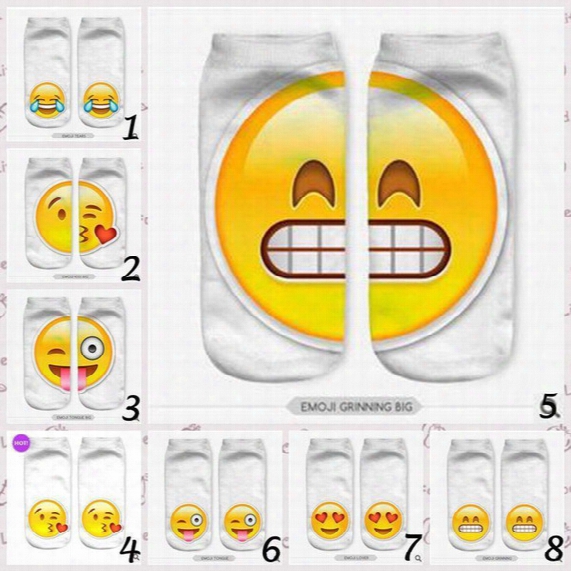 30pairs Ljjc2728 Cartoon Children White Cotton Emoji Emoticon Ankle Socks 3d Fashion Printed Sock Slippers Unisex Emoji Pattern Boat Socks