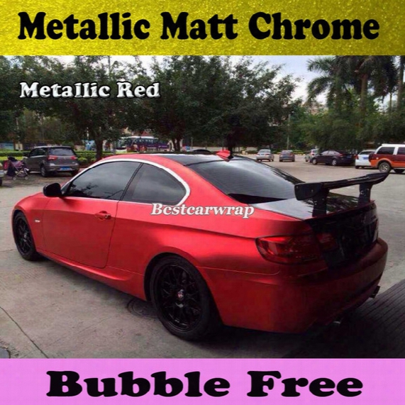 3m Quality Chrome Satin Red Vinyl Car Wrapping With Air Bubble Free Chrome Red Matt Film Vehicle Covering Sticker Foil Size1.52x20m/roll