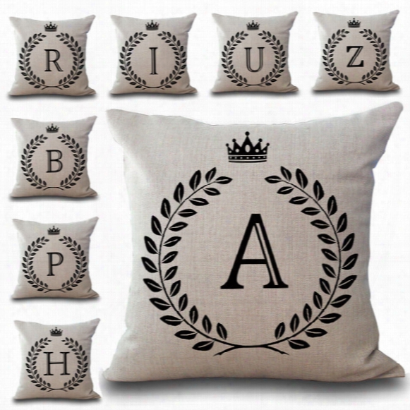 A-z 26 English Letter Initials Pillow Case Cushion Cover Linen Cotton Throw Pillowcases Sofa Car Pillowcover Pw652