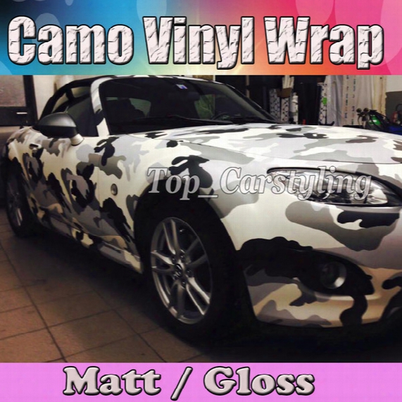 Arctic White Black Gray Snow Camouflage Wrap Film Camo Wrapping Vinyl  Foil With Bubble Free Truck Body Foil Sticker Size 1.52x30m/roll