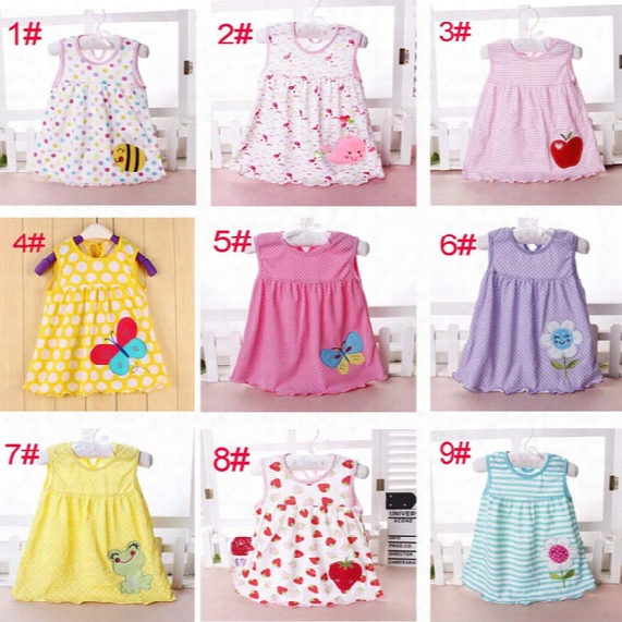 Baby Girl Cotton Dresses Summer Cartoon Skirt Embroidered Kids Sleeveless A Line Dot Flower Striped Princess Dress For 0-2t Children Cheap