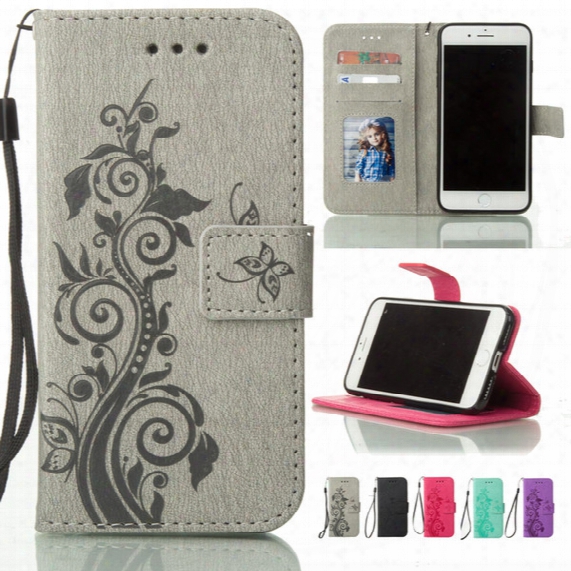 Butterfly Flower Pattern Wallet Flip Pu Leather Card Slots Photo Frame Cover Case For Iphone 5s 6 7 Plus I7 I6 Huawei P8 P9 Lite Htc M8