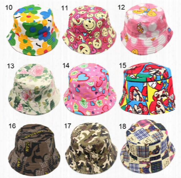 Children Bucket Hats Kids Sun Hat 30 Styles Floral Baby Sunhat Kids Fishing Caps Baby Fisherman Hats Cartoon Kids Beach Sun Hats D496 20