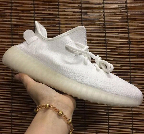 Cream White 350 V2 Boost Shoes, Sply 350 Triple White Kanye West Sneakers On Sale - Uv Black Light To Show Alternate Tooling Off