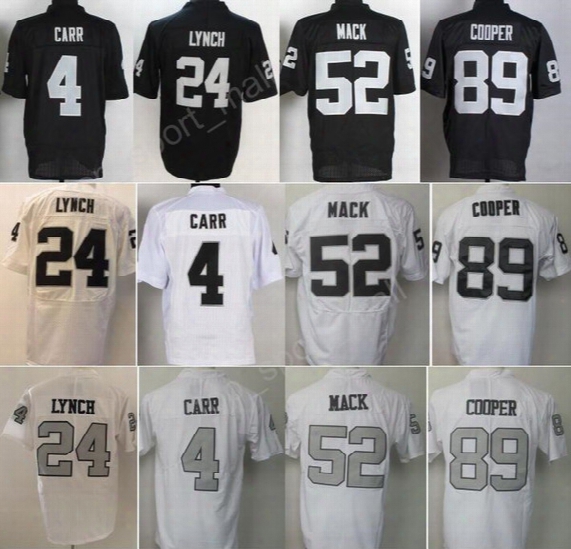 Free Shipping 24 Marshawn Lynch Jersey Men 52 Khalil Mack 4 Derek Carr 89 Amari Cooper Jerseys Black White All Stitched Excellent Quality