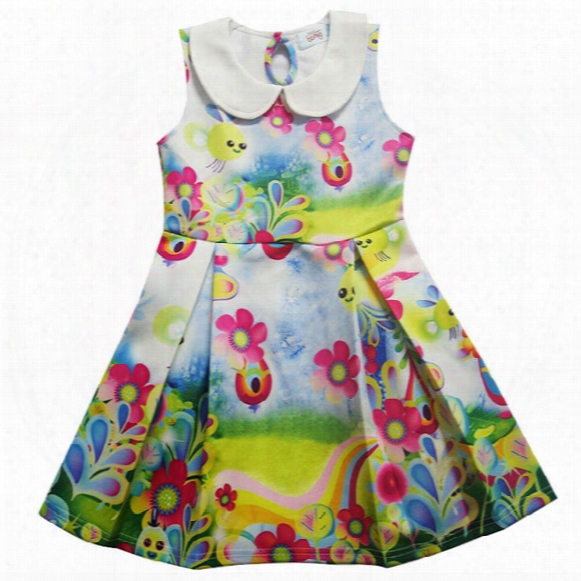 Girl Trolls Flower Princess Lapel Rainbow Dress New Children Cartoon Trolls Sleeveless Vest Dresses Baby Kids Clothes B001