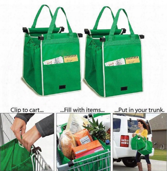 Grab Bag Trolley Shopping Bag Clip-to-cart Grocery Shopping Bag Eco-friendly Reusable Large Capacity Foldable Tote Storage Organizer D826