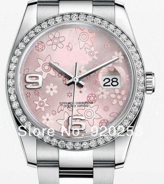 High Quality Pink Flower Crystal Unisex New Arrivel Automatic Mechanical Wrist Watch 36mm Gift 116244