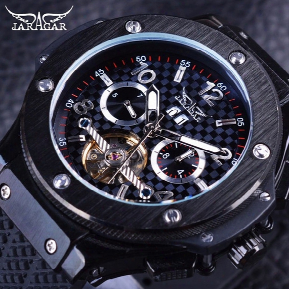 Jaragar Racing Tourbillion Design Sport Rubber Band Military Fashion Calendar Mens Automatic Mechanical Watches Top Brand Luxury Watch