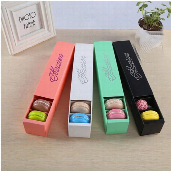 Macaron Box Cake Boxes Home Made Macaron Chocolate Boxes Biscuit Muffin Box Retail Paper Packaging 20.3*5.3*5.3cm Black Pink Green White