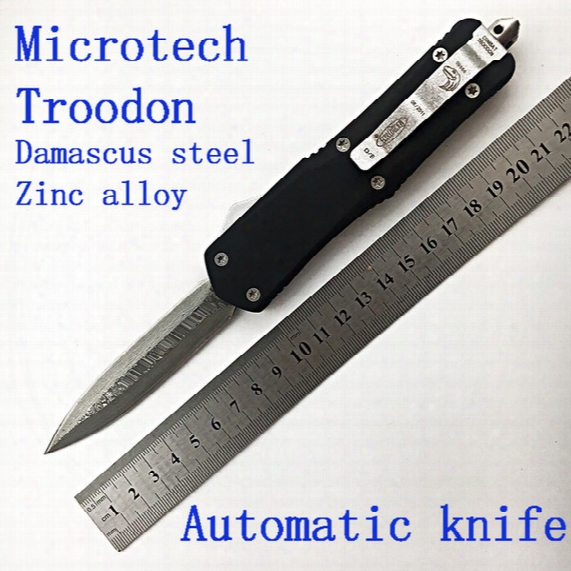 Microtech Troodon Damascus Steel Zinc Alloy Handle High Hardness Outdoor Portable Automatic Knife Spring Model Free Shippin