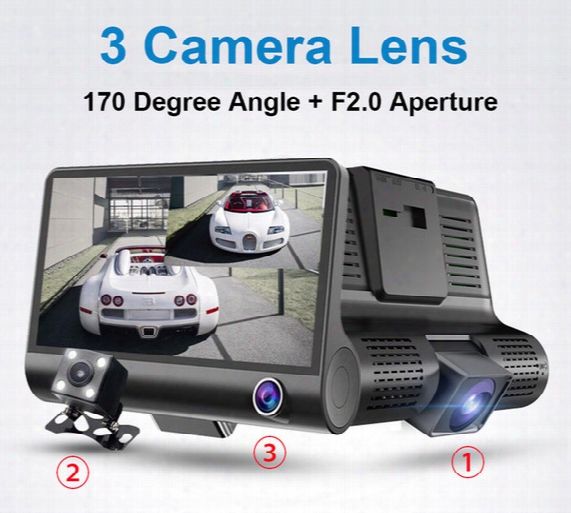 New 4&#039;&#039; Hd 1080p Car Dvr 3 Camara Lens With Rear View 4.0 Inch Dash Cam Video Recorder 170 Degree Night Vision Camcorder Registrar