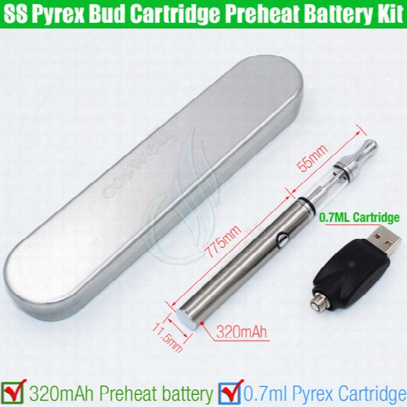 Newest Pre Heat O Pen 510 Cartridges Vaporizer Kit 320mah Bud Touch Battery 0.7ml Pyres Ss Ce3 Thick Oil Co2 Atomizer Gift Box Kits Wax Vape