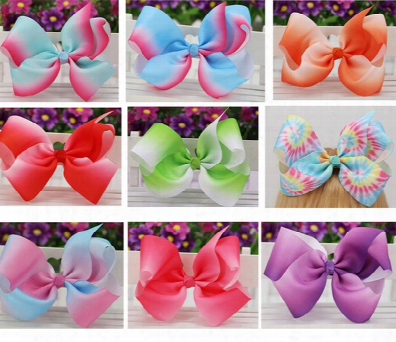 Ombre Grosgrain Ribbon 6&#039;&#039; Big Hair Bows With Alliator Clips Cartoon Boutique Rainbows Hairbow 6 Inches Bows 20pcs/