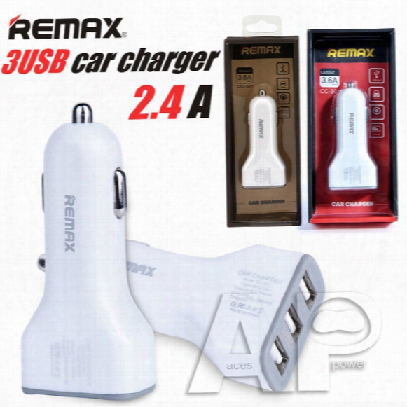 Remax Full 2.4a 3 Usb Fast Car Chargers Adaptor For Iphone 7 Plus Charger Samsung Galaxy Ipad Tablet Ipod With Retail Package