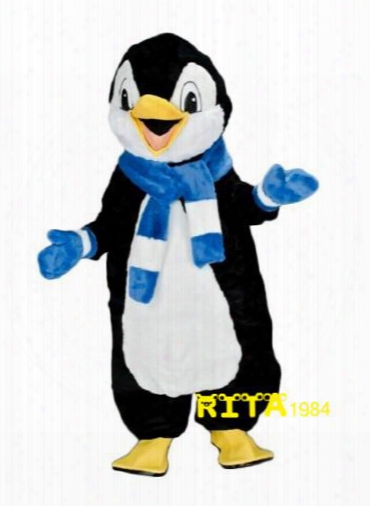 Smiling Penguin Mascot Costume Adult Mascot Suit With Blue & White Scarf Free Shipping