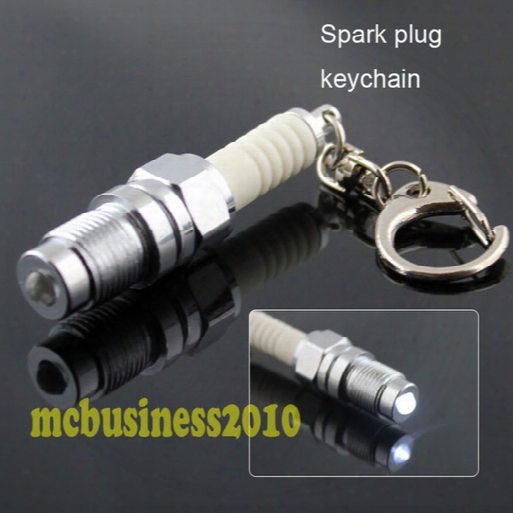 Spark Plug Keychain Led Light Spark Plug Auto Parts Keychain Key Chain Ring Key Fob Keyring