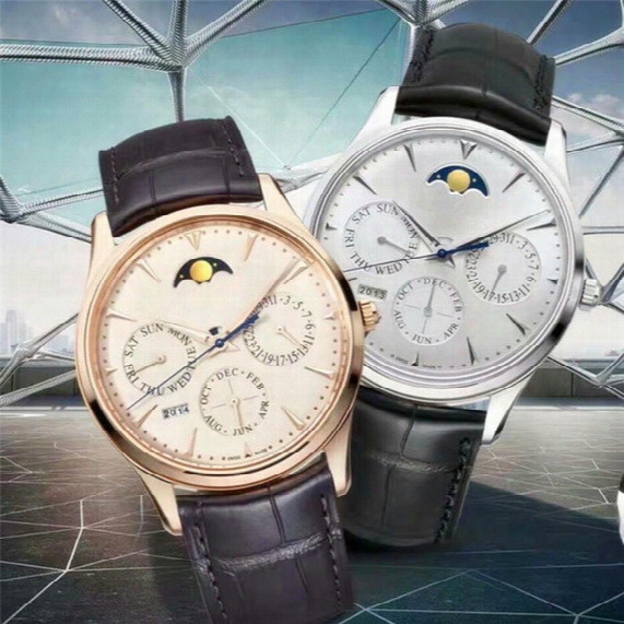 Ultra Thin New Listing Moon Phase Perpetual Calendar Luxury Mens Watches High Quality Automatic Mechanical Movement Man Brand Wristwatch