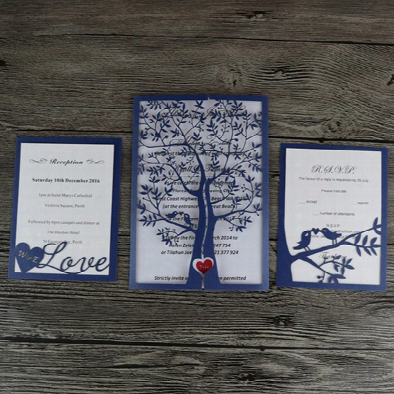 Wholesale- 50- Royal Blue Hot Sale Chic Tree Design Wedding Party Decoration Paper Craft Laser Cut Wedding Invitation Card Greeting Card