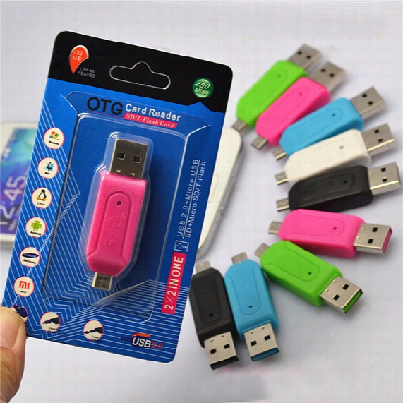 2 In 1 Usb Male To Micro Usb Dual Slot Otg Adapter With Tf/sd Memory Card Reader 32gb With Retail Box For Android Smartphone Tablet Samsung