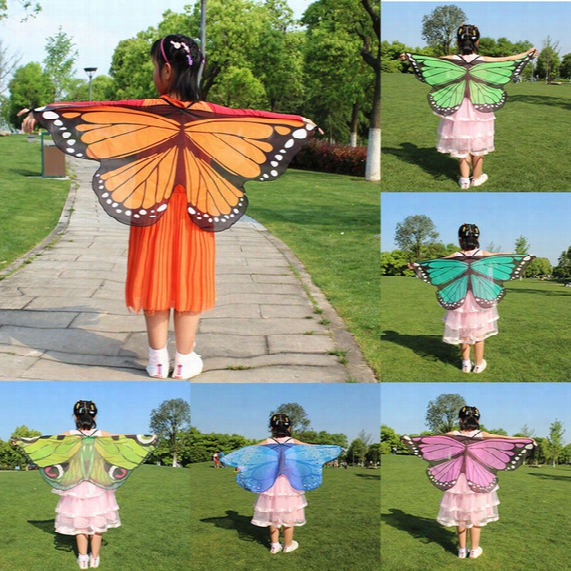 2017 New Children 118*48cm Butterfly Printed Chiffon Beach Towel Cartoon Butterfly Design Beach Shawl Poncho C2380