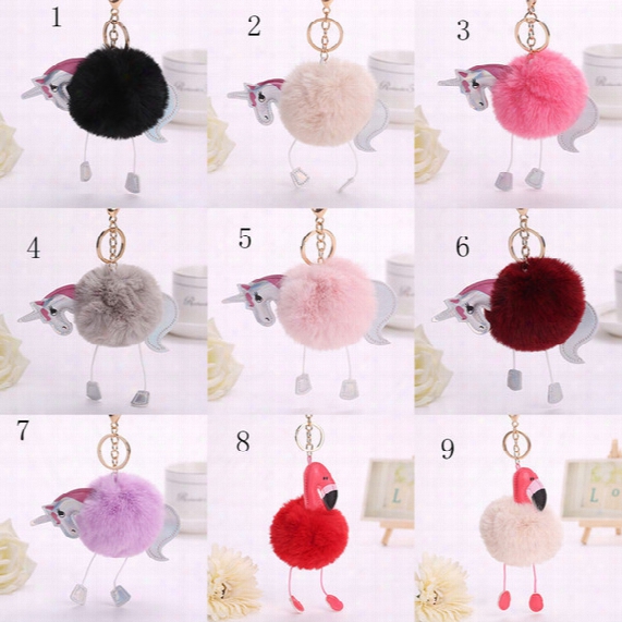 2017 New Flamingo Plush Key Ring Bag Pendant Horse Keychain Cartoon Unicorn Key Chain 27 Colors C2350