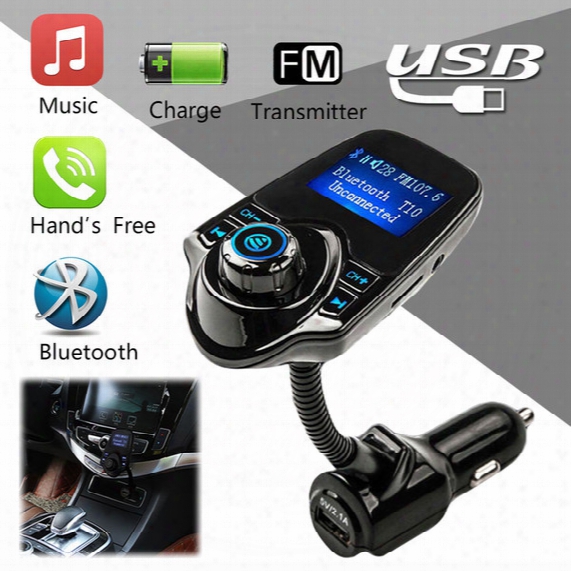 2017 New T10 Wireless Bluetooth Car Kit Handsfree Radio Fm Transmitter Support Tf Card U Disk Mp3 Player Car Charger Car Styling