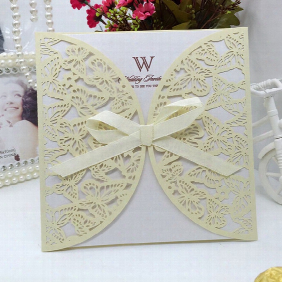 50pcs/lot Free Shipping Laser Cut Wedding Invitations Cards Butterfly Design Test Customized Wedding Party Cards Supplies