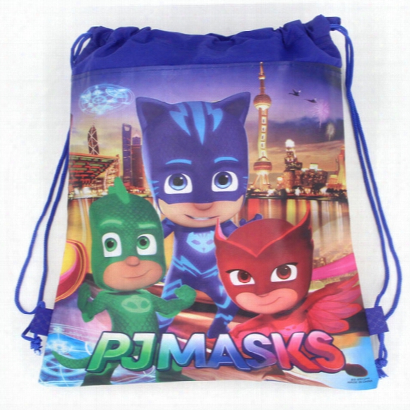 60pcs Cartoon Pjmasks Non-woven Fabric Drawstring Bag Kids Backpacks Birthday Theme Gift Bags Shopping, Storage Bag